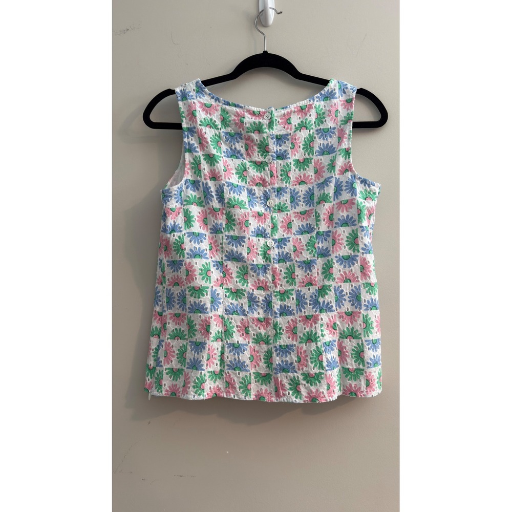 Talbots Eyelet Shell Multi Color Floral Checkered Button‎ Back Size PS - Picture 3 of 9